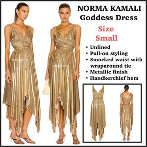 NWOT Norma Kamali Gold Lame Goddess Dress SZ Small $275